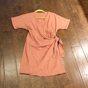 cross v neck tie mini dress